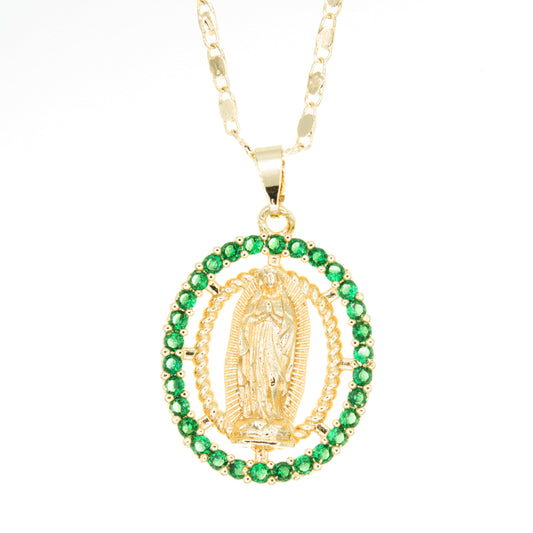 Gargantilla de virgen con cadena de chapa de oro y piedra verde