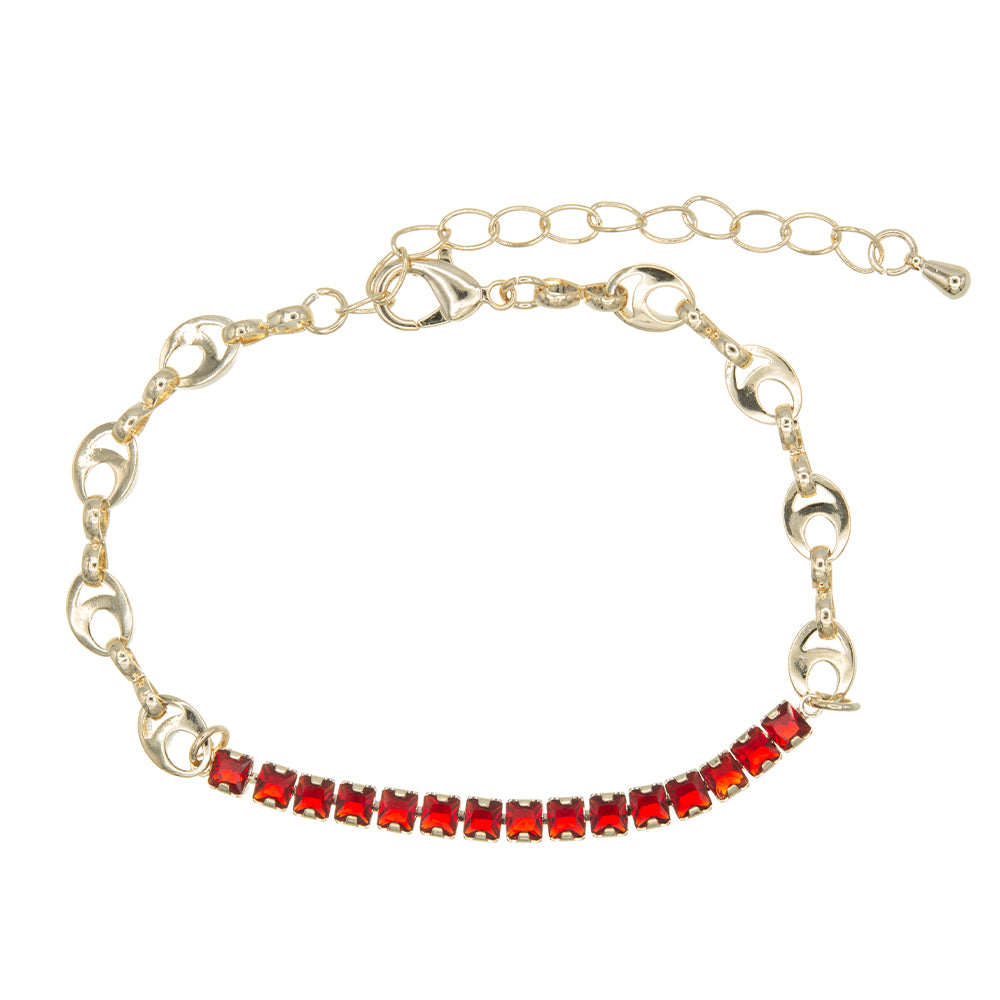 Pulsera de chapa de oro dual con piedras rojas