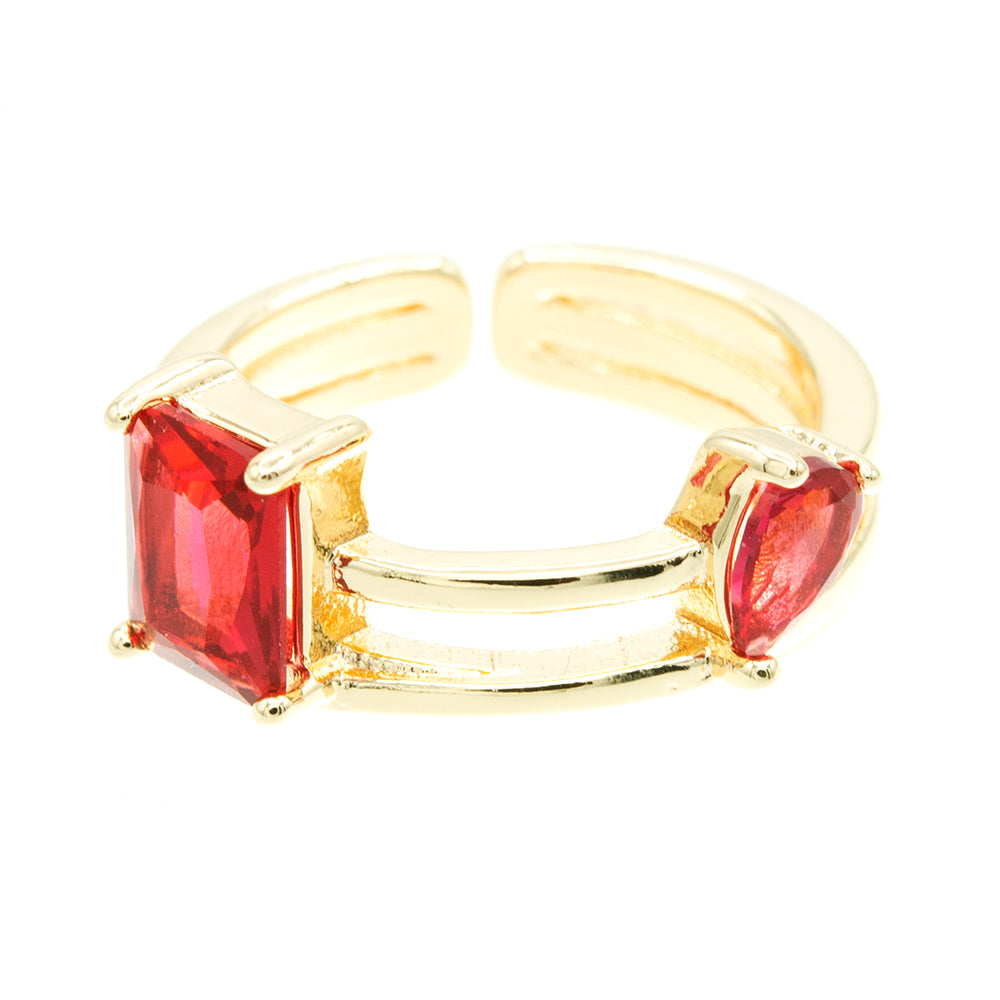 Anillo ajustable dual con piedra roja