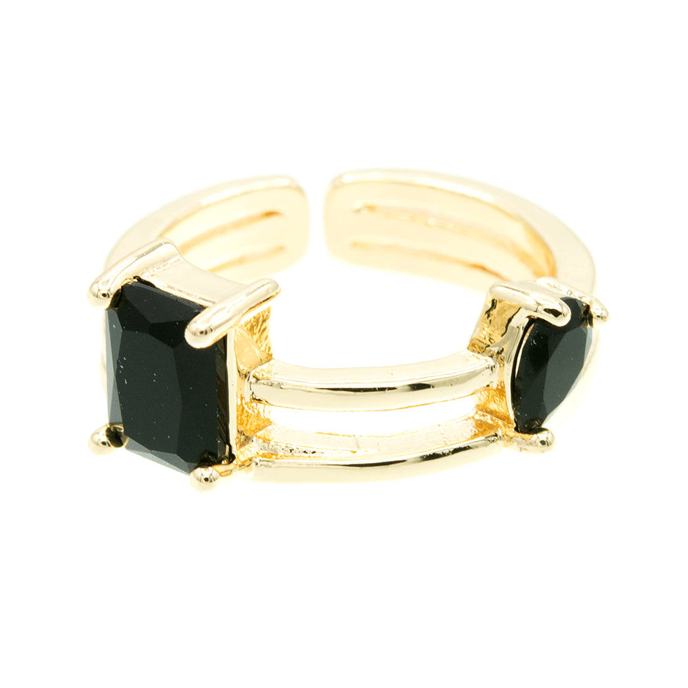 Anillo ajustable dual con piedra negra