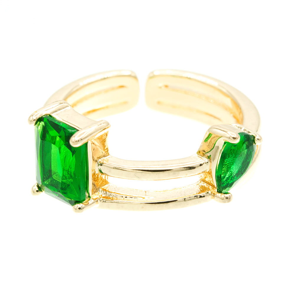 Anillo ajustable dual con piedra verde