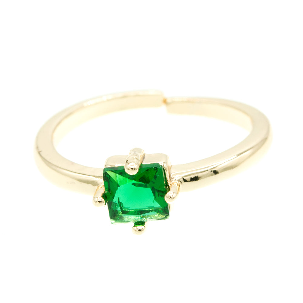 Anillo ajustable con piedra cuadrada verde