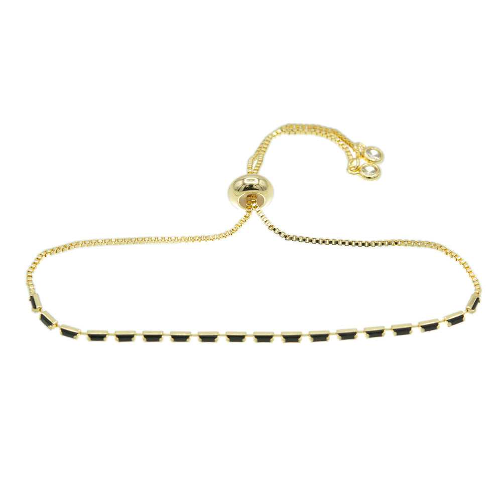 Pulsera ajustable estilo tenis de chapa de oro fina con piedras negras