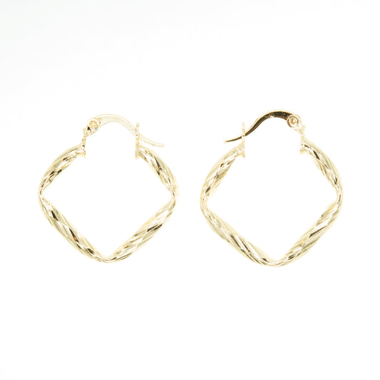 Arracadas de chapa de oro en forma de diamante con silueta de espiral