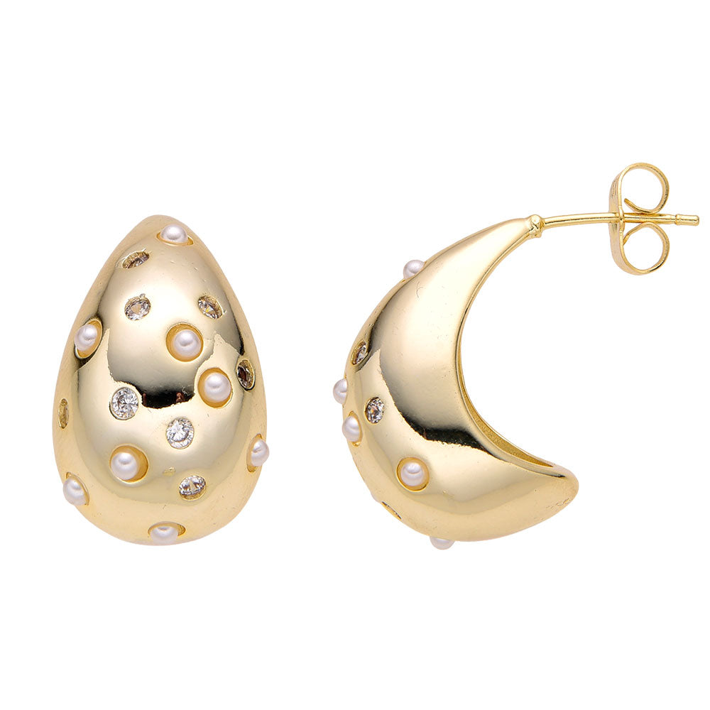 Aretes de gota con perla y piedra blanca